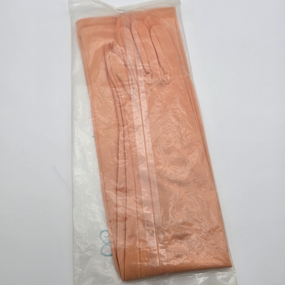 Vintage Van Raalte Peach Coral Long Evening Gloves Retro Deadstock Sealed - Picture 3 of 4
